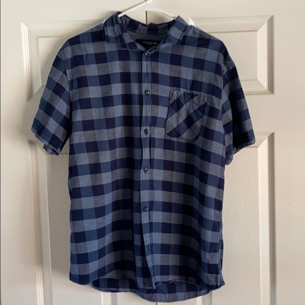 Plaid Blue Button Up Short Sleeve